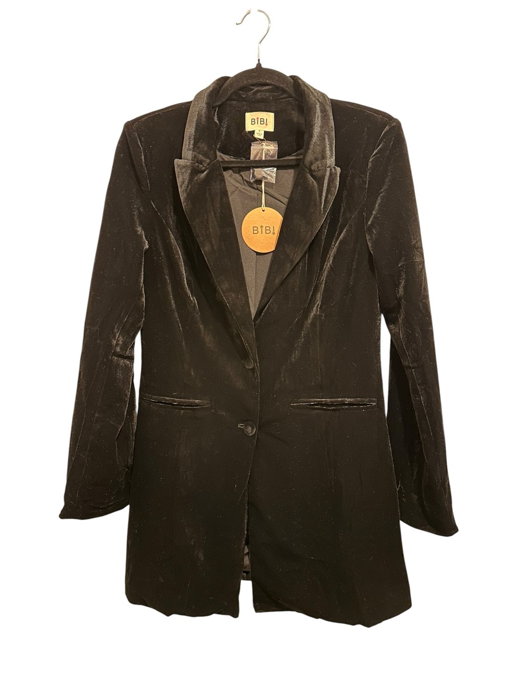 BiBi Black Velvet Single-Button Tailored Blazer